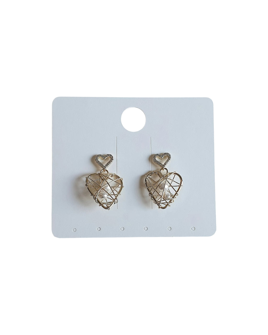 Golden Pearl Heart Drop Earrings