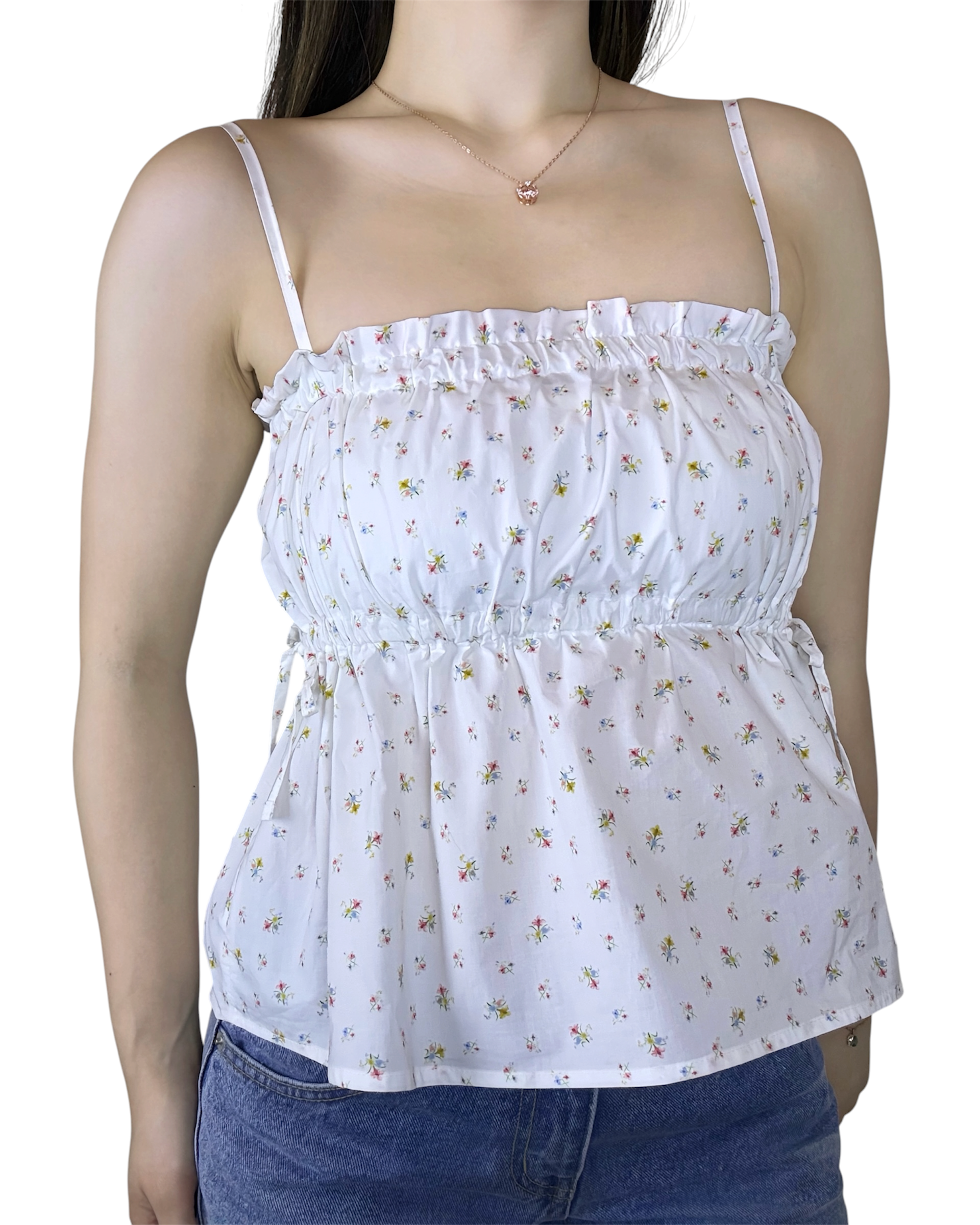 白色碎花吊帶上衣