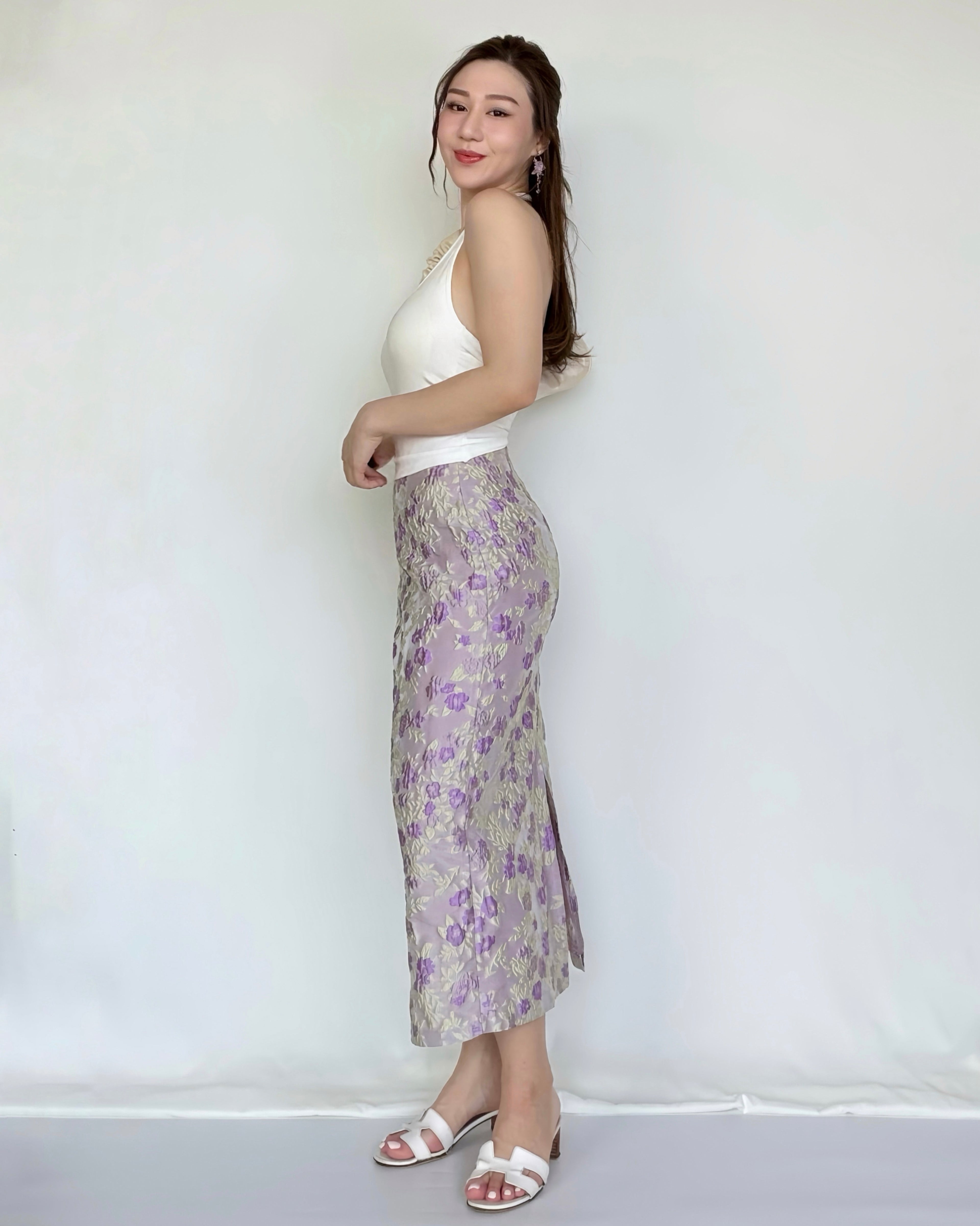 紫藤花語開衩半身裙
Wisteria Romance Midi Skirt