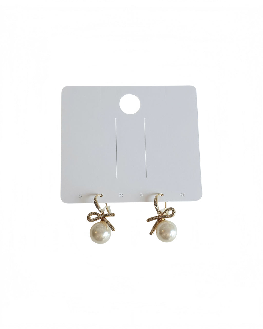 Golden Ribbon Pearl Drop Earrings