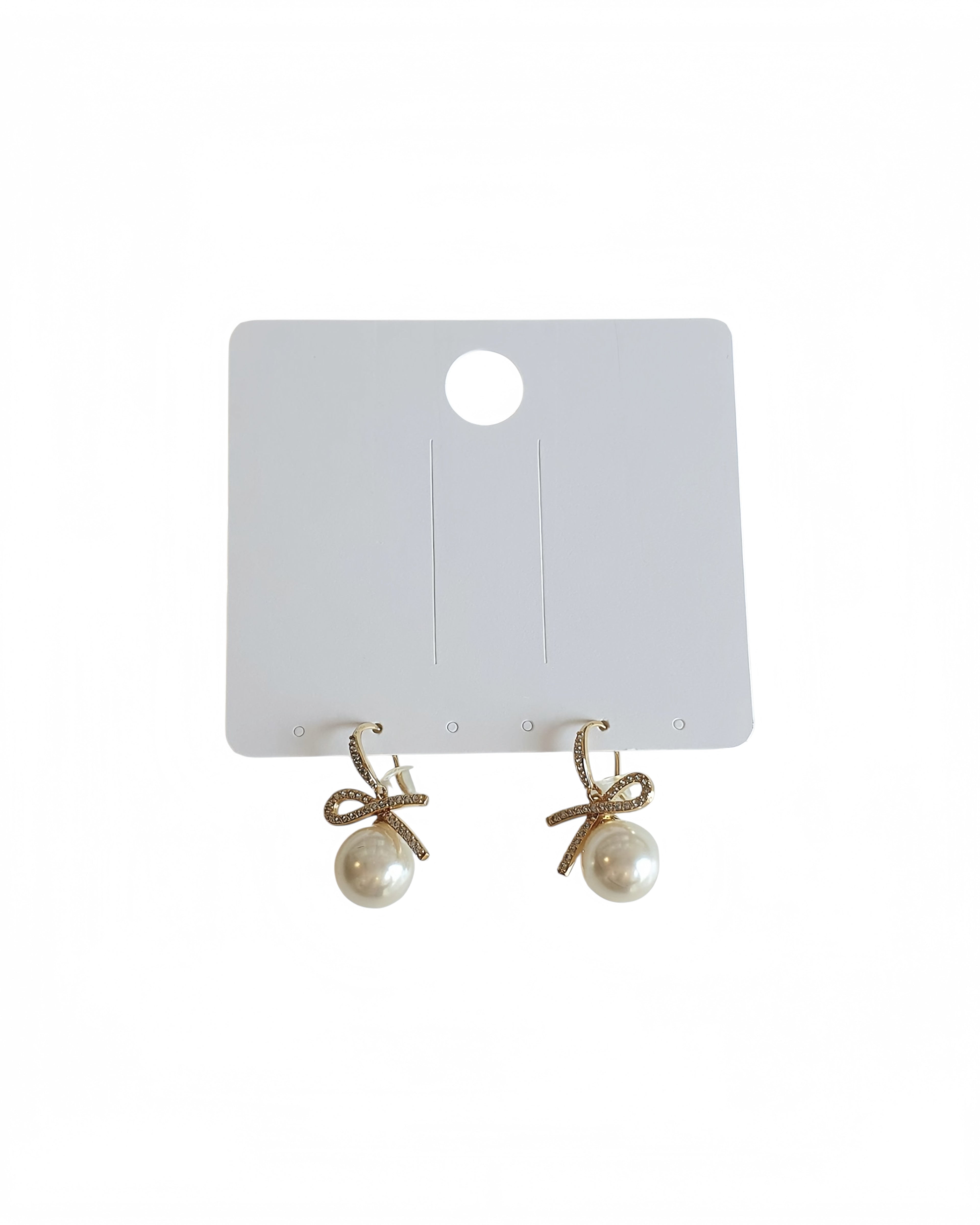 Golden Ribbon Pearl Drop Earrings